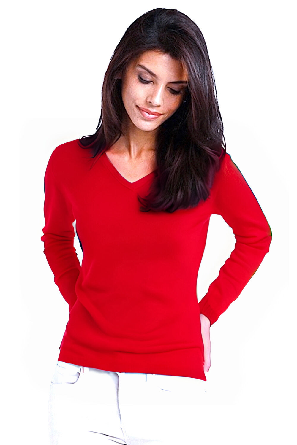 WOMEN'S 100% CASHMERE SOLID FITTED V-NECK. 12073/10ML