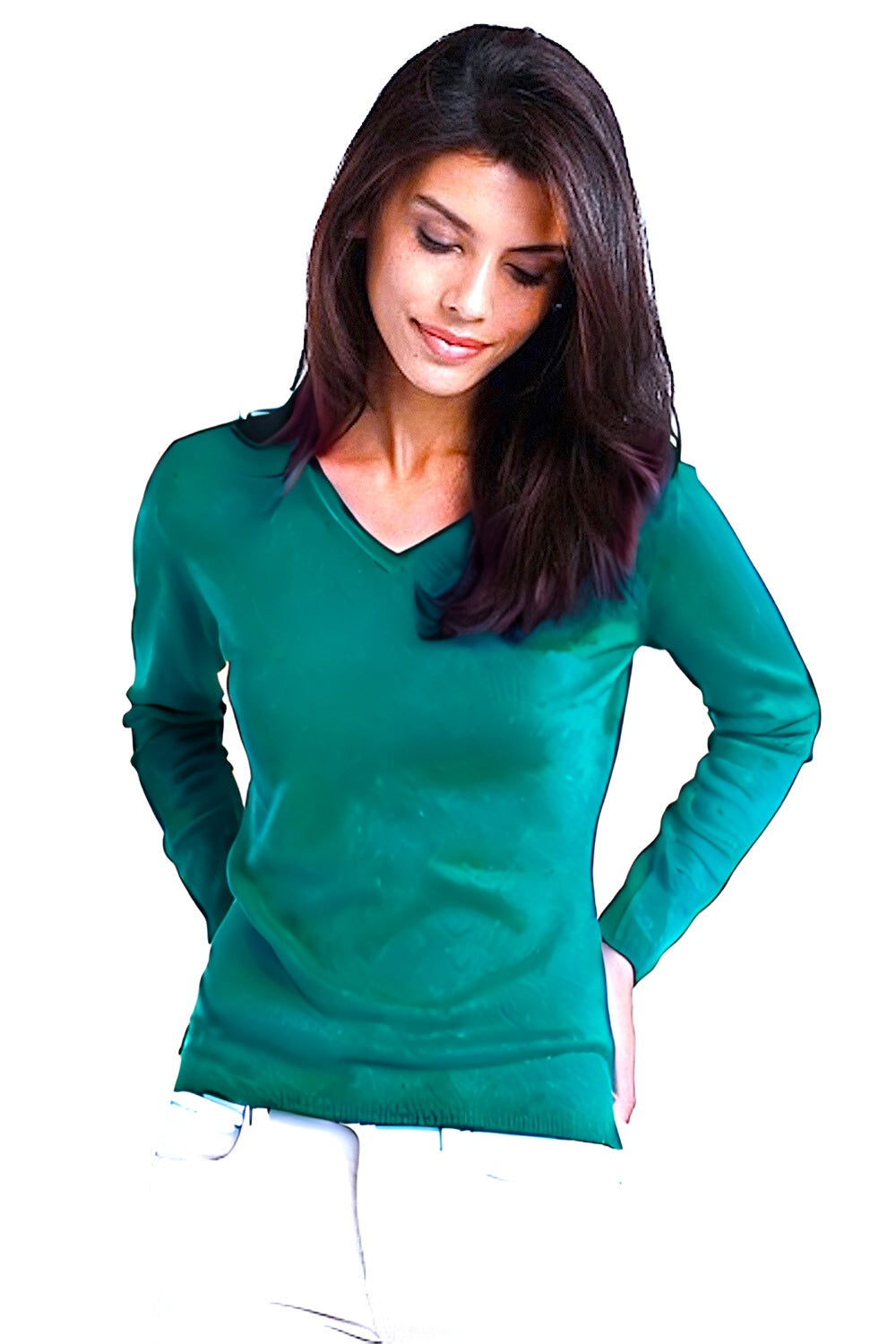 WOMEN'S 100% CASHMERE SOLID FITTED V-NECK. 12073/10ML