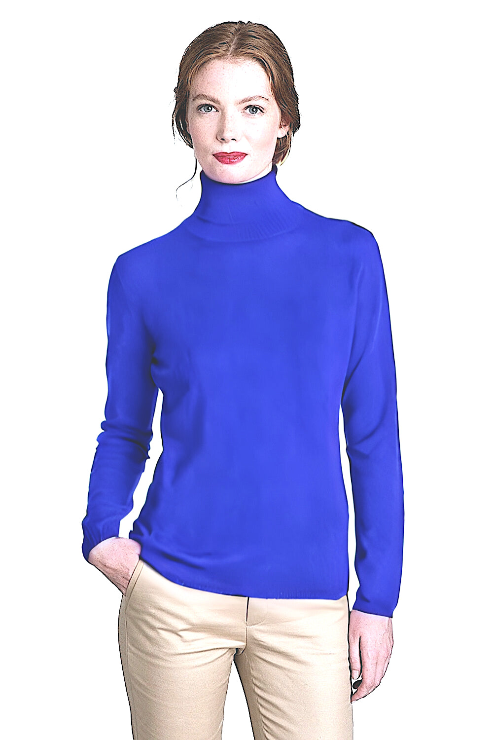 WOMEN'S ROYAL BLUE CASHMERE SOLID TURTLE NECK
