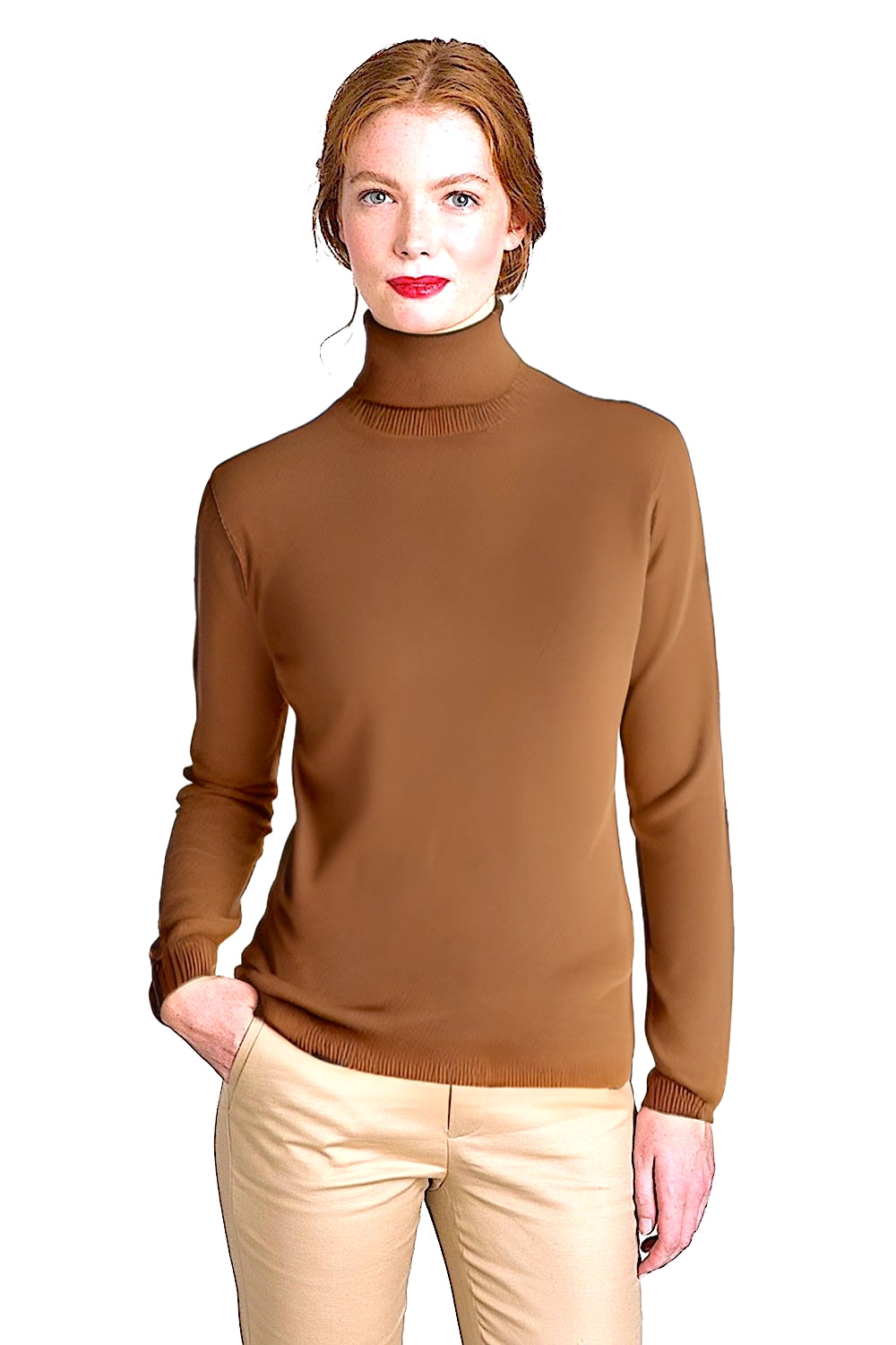 WOMEN'S SOLID FITTED CASHMERE TURTLE NECK. 12073/30ML