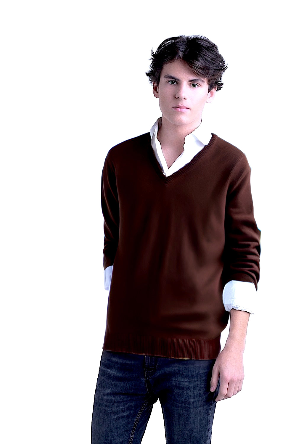 MEN’S 100% CASHMERE SOLID V-NECK. 21003/10ML