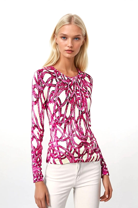 WOMEN'S 80% CASHMERE 20% SILK LIGHTWEIGHT PRINTED CREW NECK. 77200/20MLST578