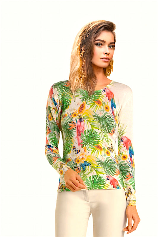 WOMEN'S 80% CASHMERE 20% SILK PRINTED LIGHTWEIGHT CREW NECK. 77200/20MLST442