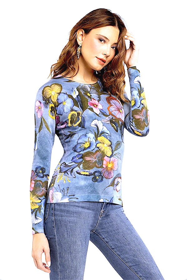 SUÉTER LIGERO DE CUELLO REDONDO PARA MUJER, 80% CACHEMIRA 20% SEDA, ESTAMPADO. 77200/20MLST533