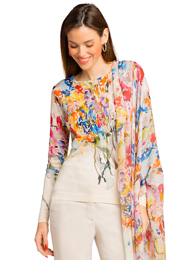 WOMEN'S 80% CASHMERE 20% SILK PRINTED LIGHTWEIGHT CREW NECK. 77200/20MLST572