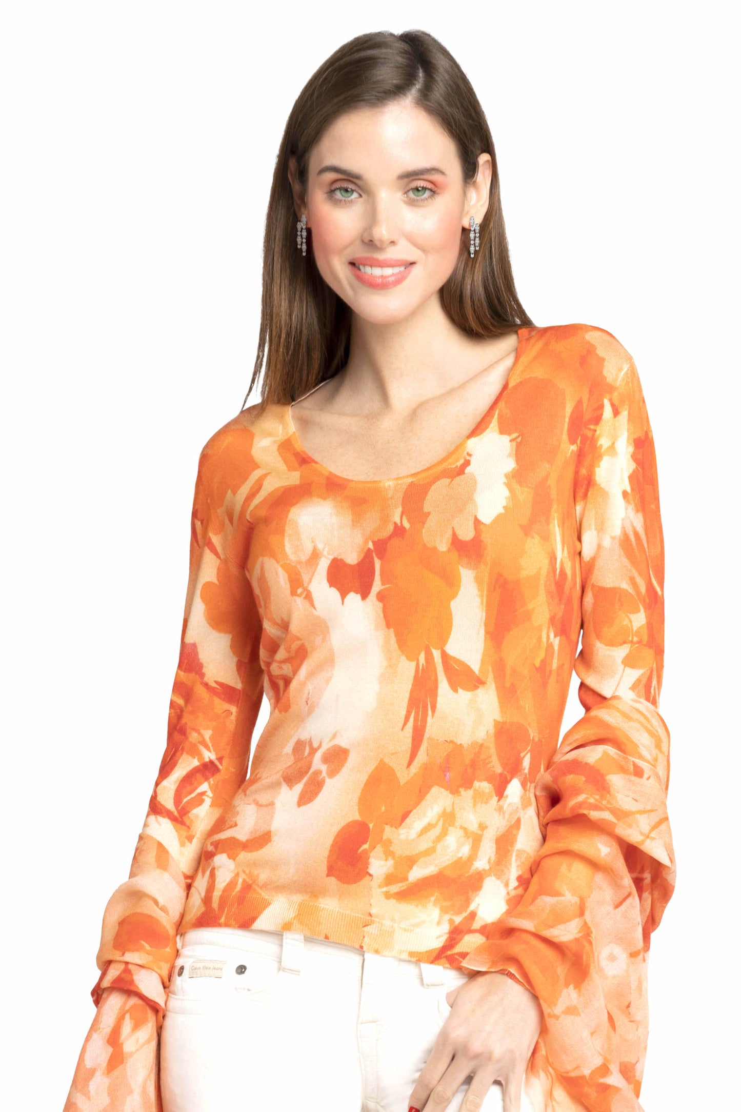 MAGLIA LEGGERA DA DONNA CON STAMPA, 80% CASHMERE 20% SETA, COLLO TONDO. 77200/20MLST550