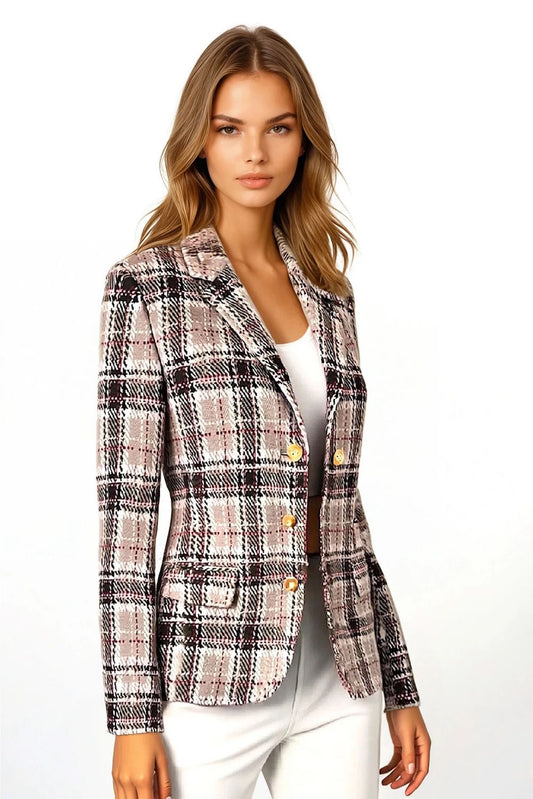 WOMEN'S 100% CASHMERE PLAID BLAZER. D-26009/42ML