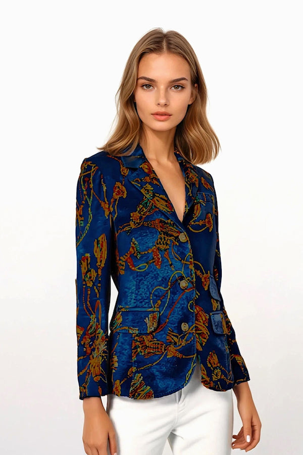 WOMEN'S 100% CASHMERE LIGHTWEIGHT PRINTED BLAZER. D-25524/42MLST556