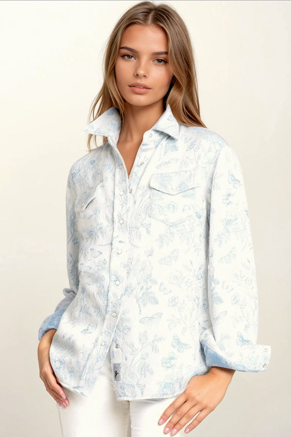 CAMICIA ATTILLATA DA DONNA IN 100% CASHMERE FLOREALE 'TOILE DE JOUY'. D-25543/70MLPIC
