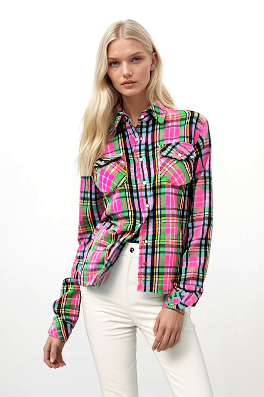 WOMEN'S 100% CASHMERE HANDWOVEN PLAID SHIRT. D-26070/70MLPIC
