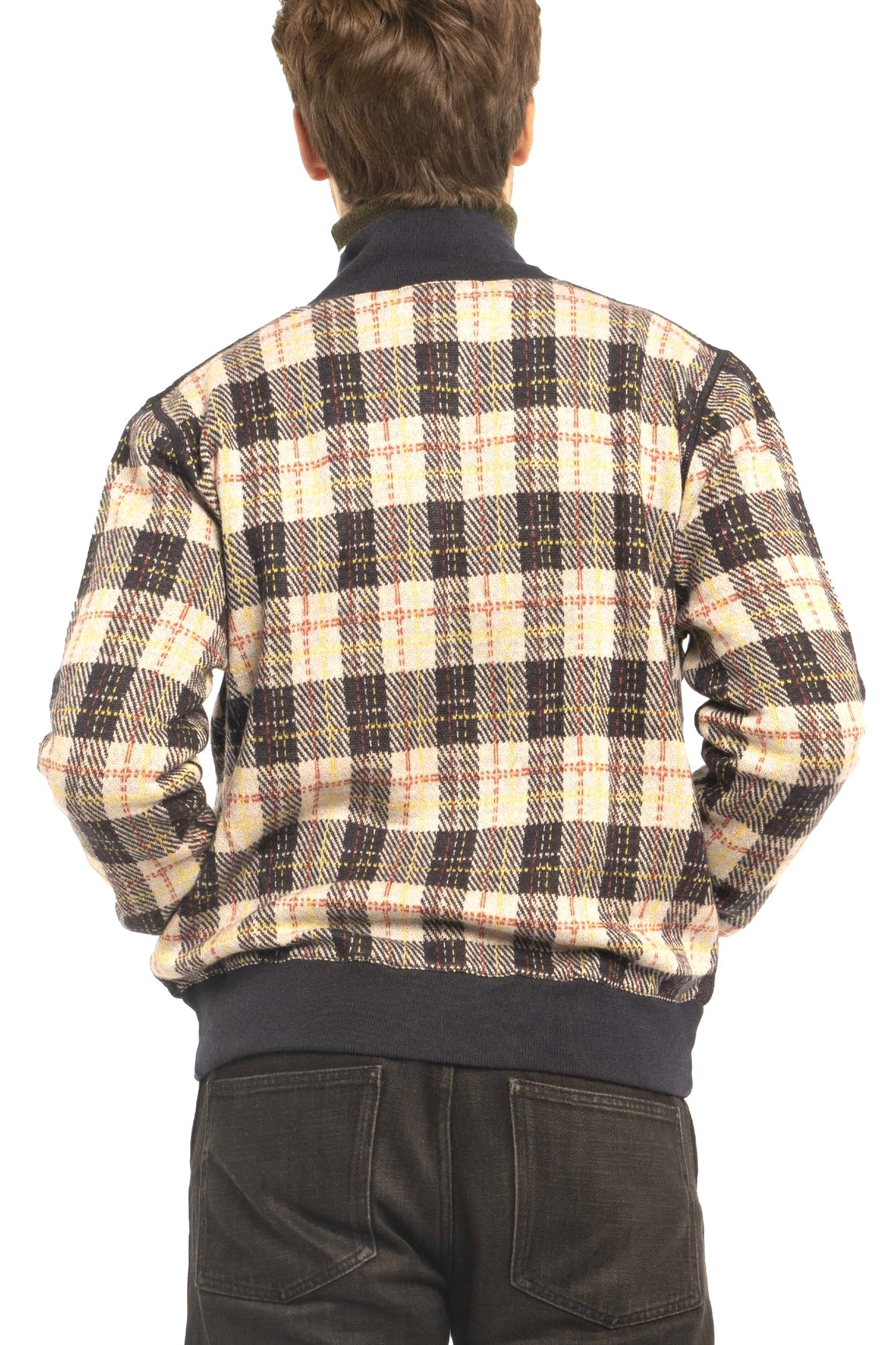 BOMBER CACHEMIRE À CARREAUX BEIGE