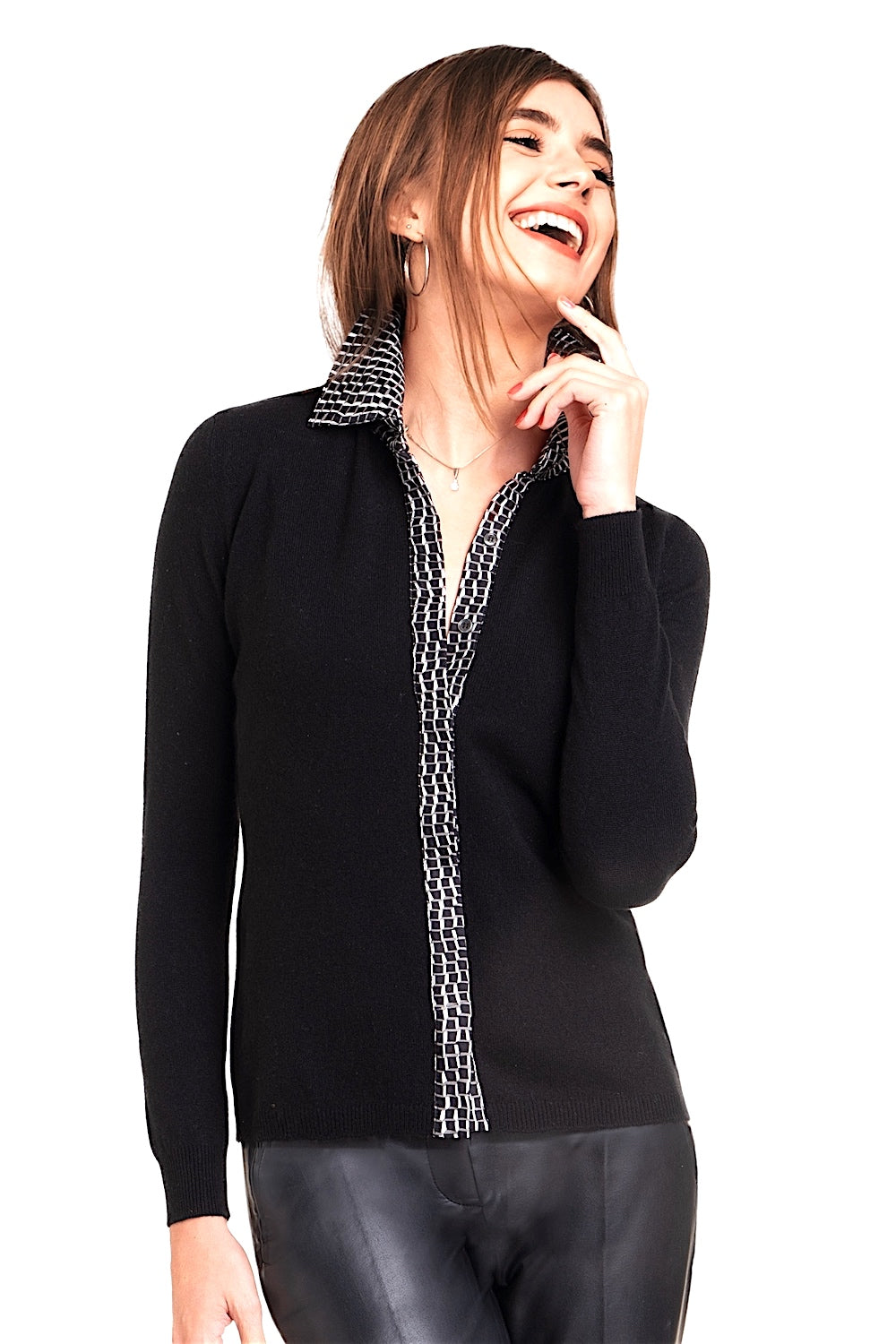 CARDIGAN À COL DE SOIE IMPRIMÉ PEARL GREY