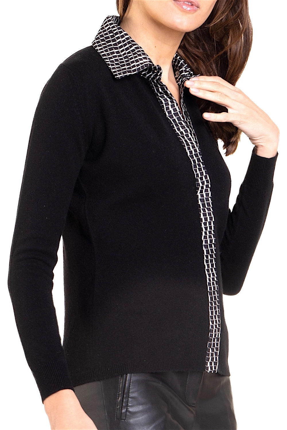 CARDIGAN À COL DE SOIE IMPRIMÉ PEARL GREY