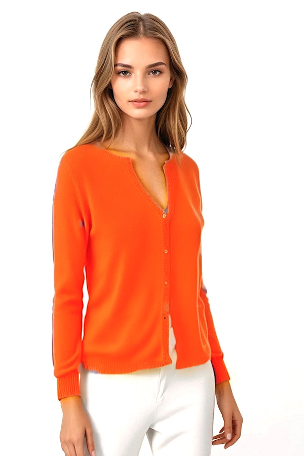 CARDIGAN CACHEMIRE COL ROND DK ORANGE 21742 DK ORANGE