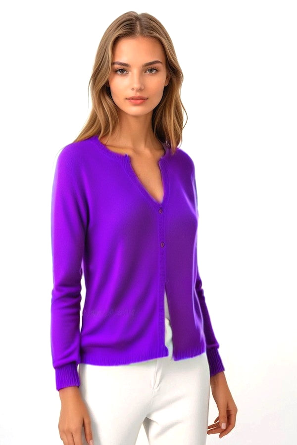 CARDIGAN CACHEMIRE COL ROND PURPLE 20327 PURPLE