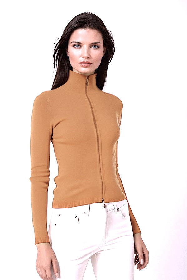CARDIGAN CACHEMIRE ZIPPÉ CAMEL 20902 CAMEL