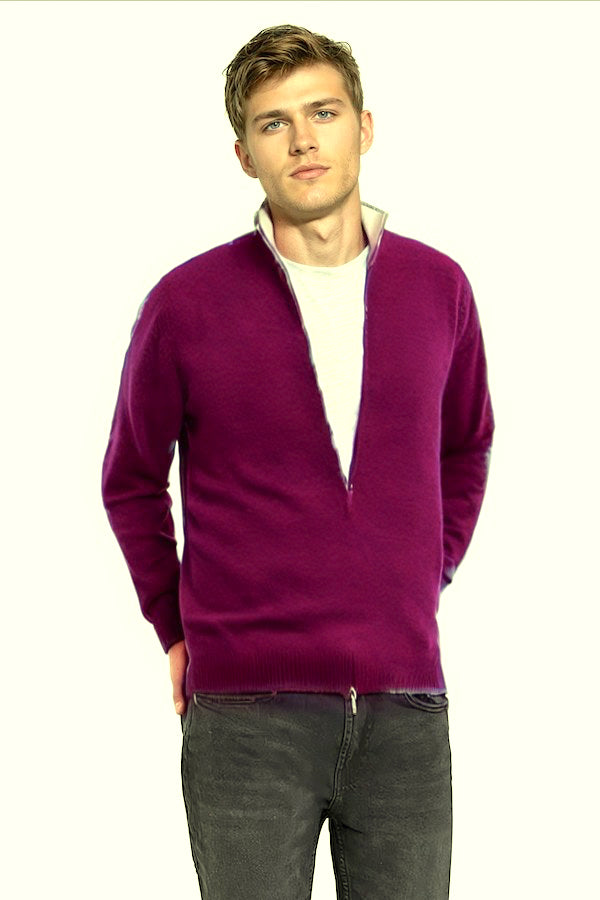 CARDIGAN CACHEMIRE ZIPPÉ HOMME 60034-50756 PLUM 60034-50756 PLUM