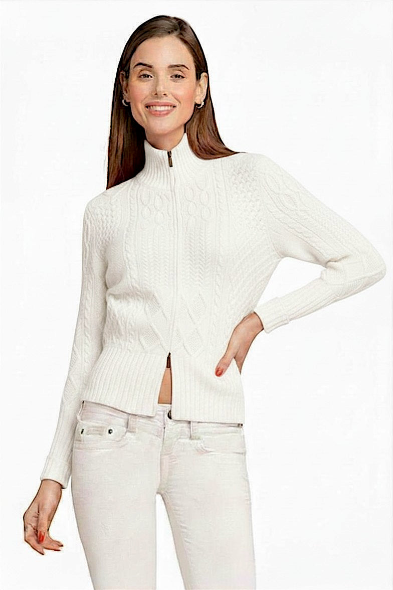 CARDIGAN ZIPPÉ CACHEMIRE UNI WHITE 8001 WHITE