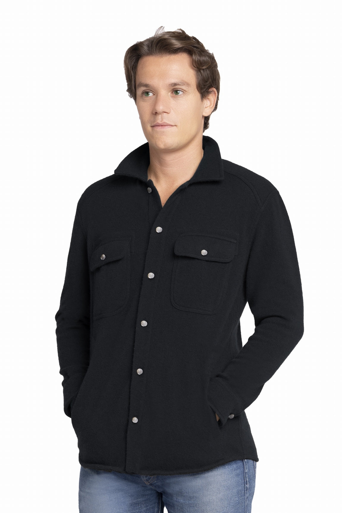 CHEMISE-BLOUSON CACHEMIRE UNI PETROL
