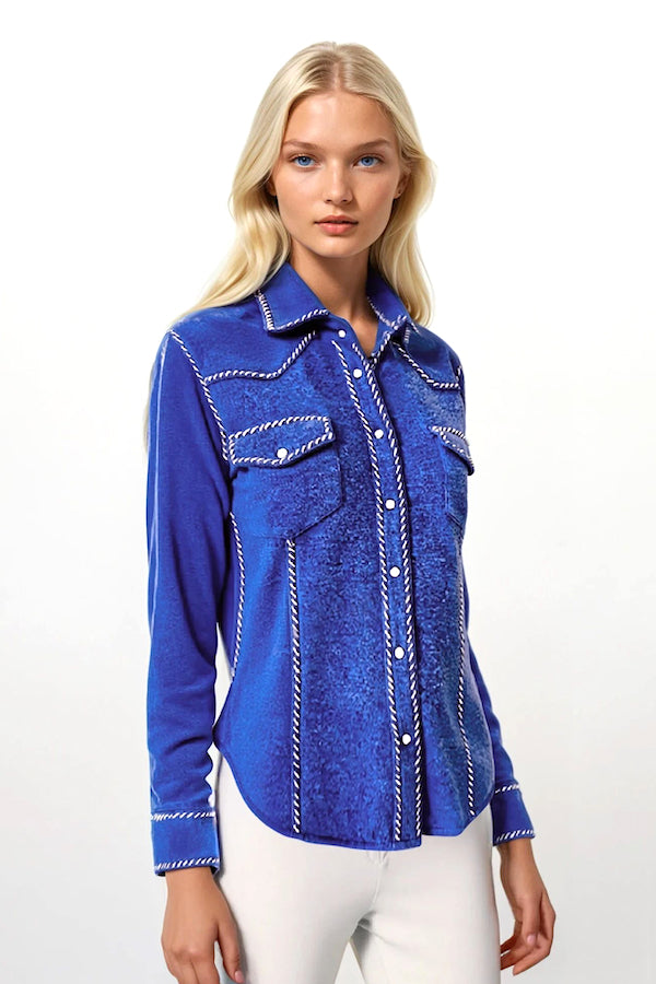 royal blue dress shirt women WOMEN'S OVERSTITCHED CASHMERE SNAP – Richard Grand Cashmere ensuring you stand out inverted-triangle Color:Paprika Blue Flower Girl Dress