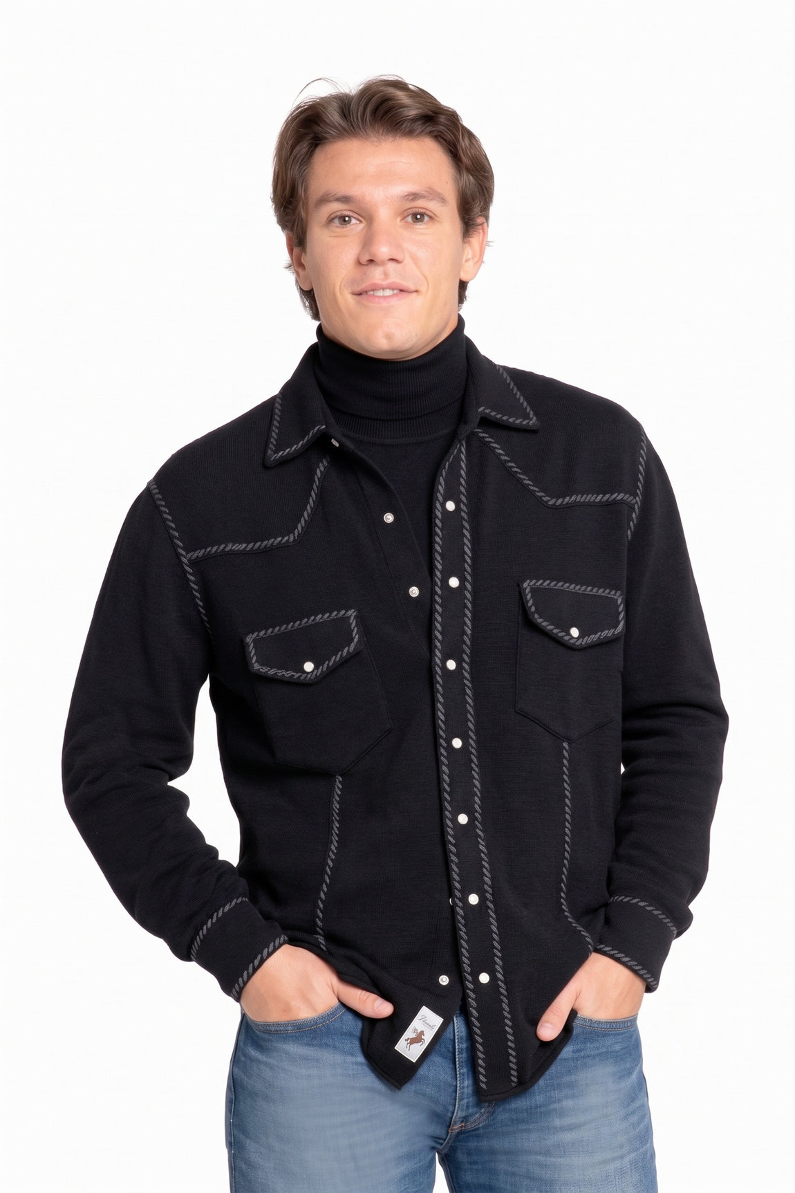 CHEMISE HOMME À SURPIQÛRES 8010-M635 BLACK 8010-M635 BLACK