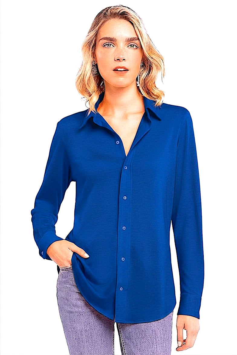 WOMEN'S ROYAL BLUE LIGHTWEIGHT CASHMERE & SILK SOLID SHIRT – Richard Grand Cashmere