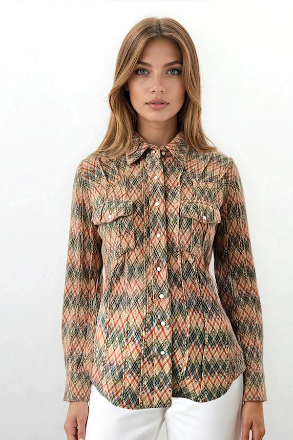 CHEMISE ZIGZAGS À SURPIQÛRES MULTIC