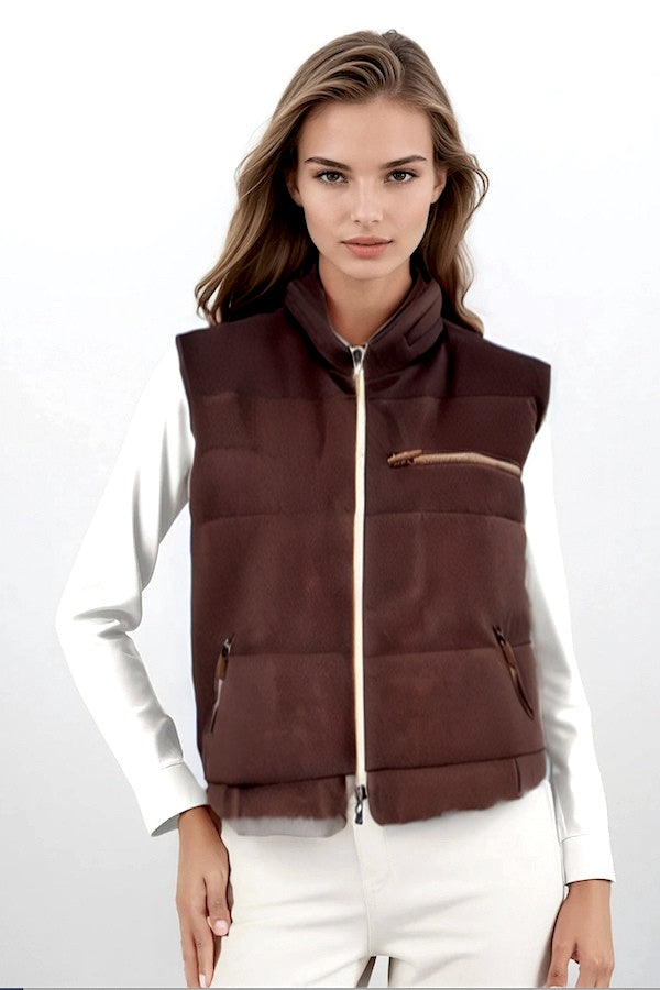 DOUDOUNE SANS MANCHE CACHEMIRE DK BROWN 20904 DK BROWN