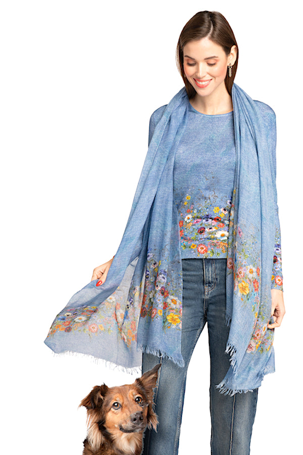 ETOLE IMPRIMEE CACHEMIRE-SOIE JEANS