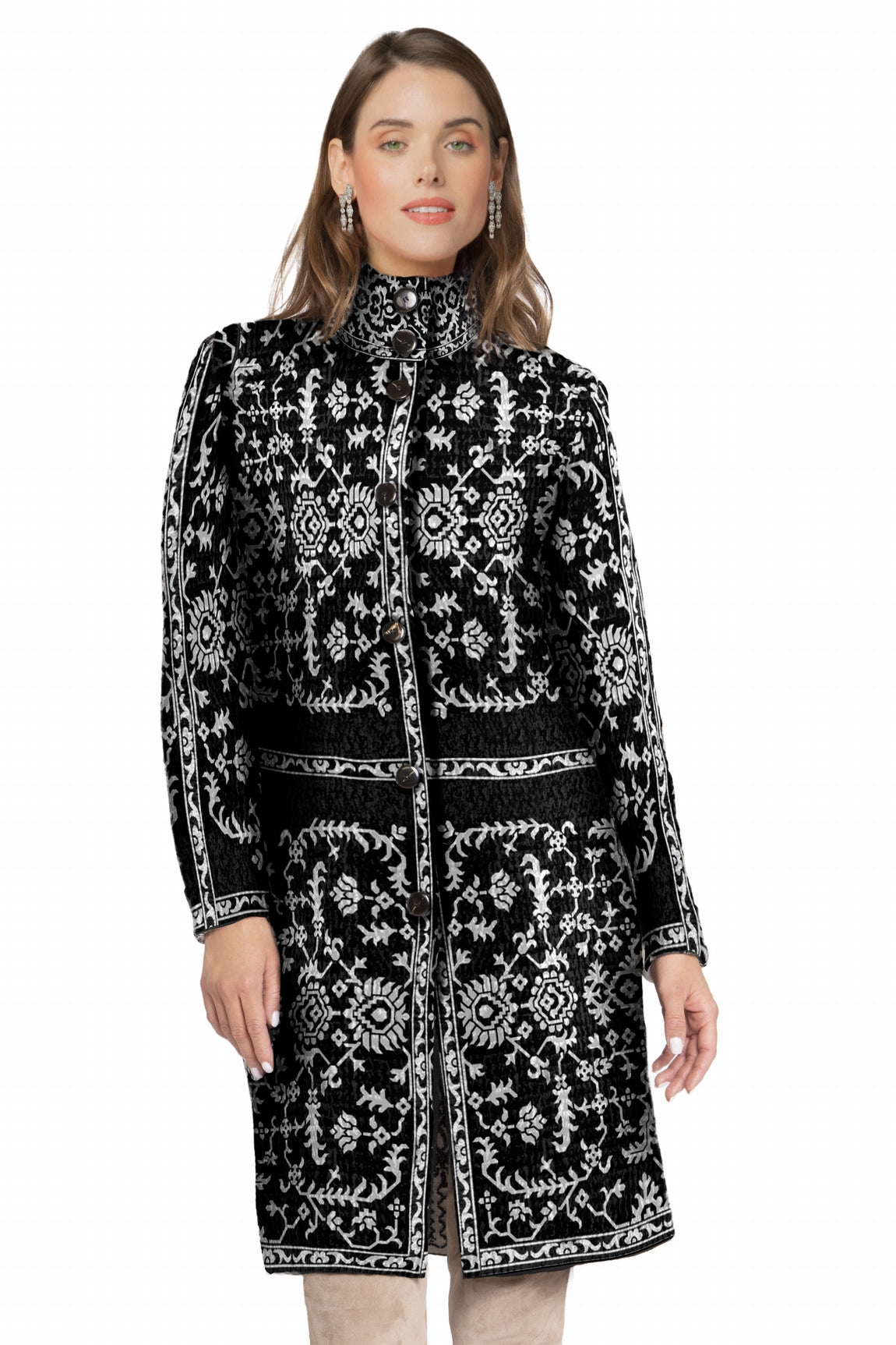 LONG CARDIGAN JACQUARD BICOL. BLACK-WHITE