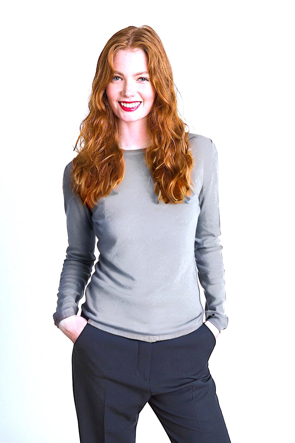 PULL CACHEMIRE COL ROND LT GREY 54346 LT GREY