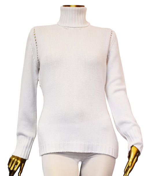 PULL CACHEMIRE COL ROULE WHITE