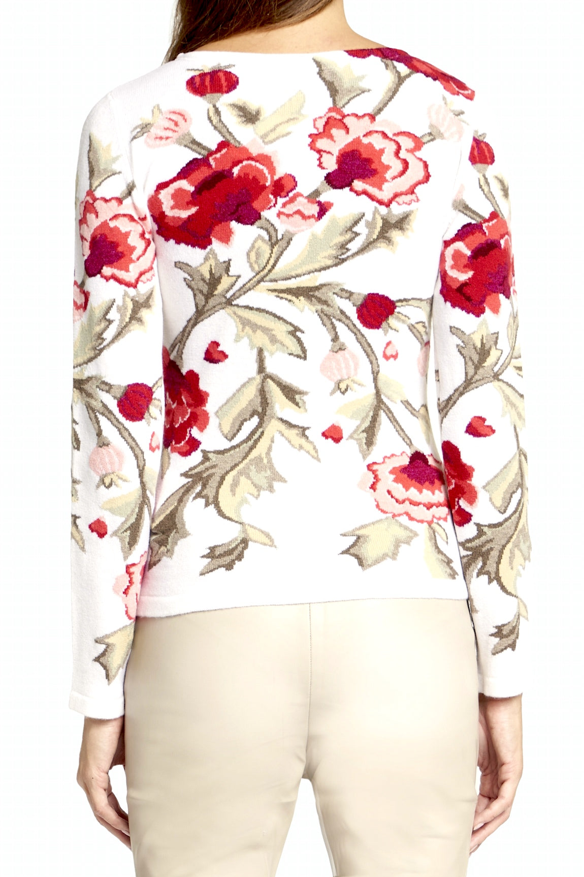 PULL CACHEMIRE INTARSIA FLEURS WHITE