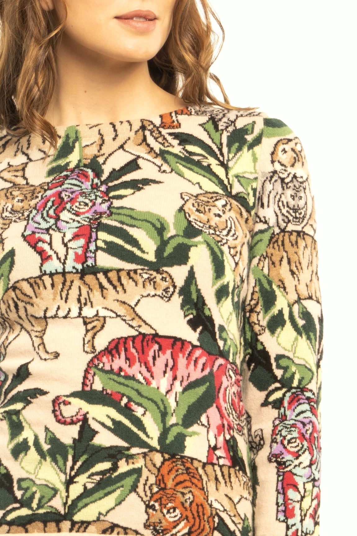 PULL CACHEMIRE TIGRES & JUNGLE CREAM