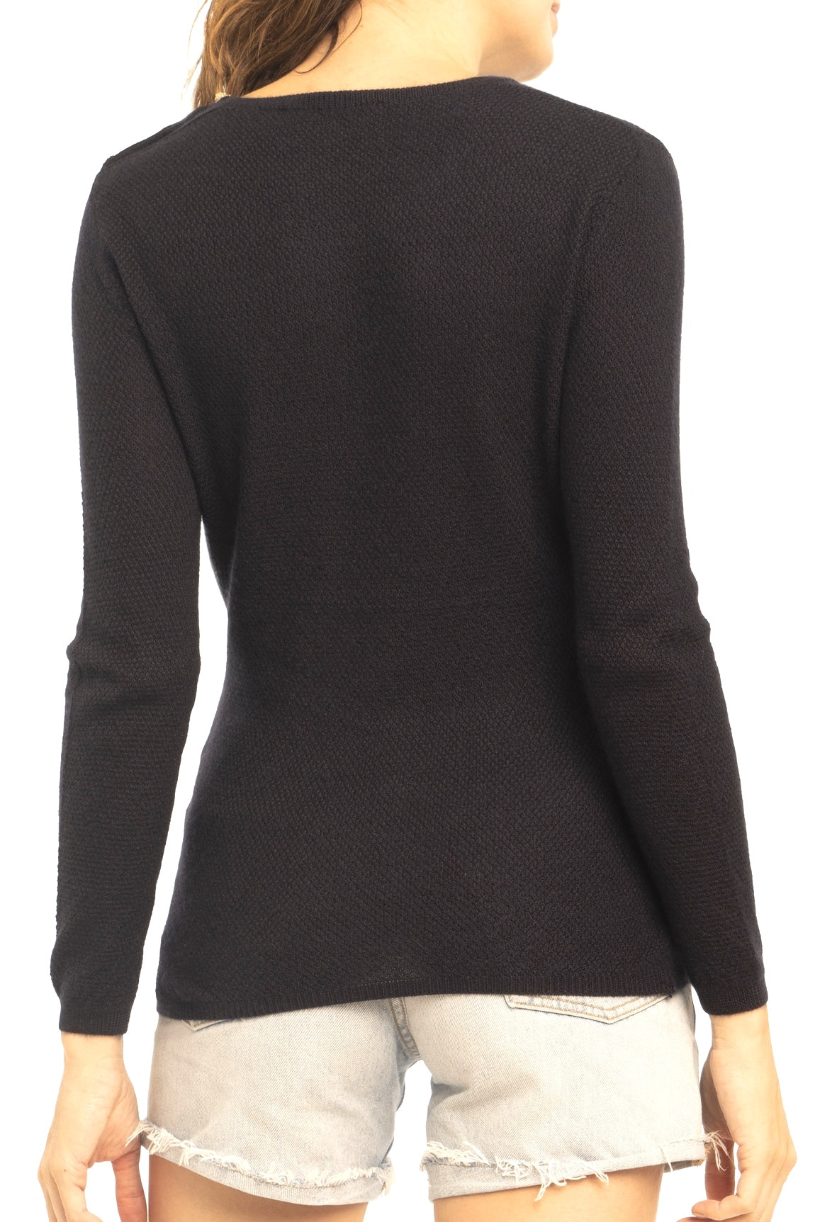 PULL COL ROND BOUTON DIAMANT COGNAC