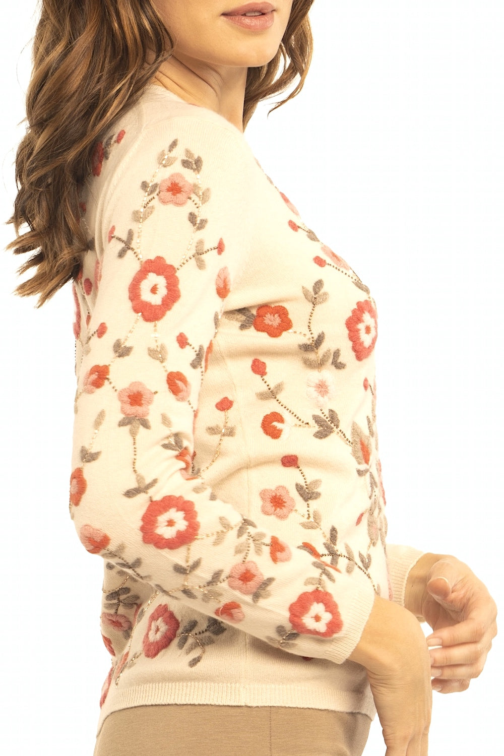 PULL COL ROND BRODÉ FLEURS BLACK