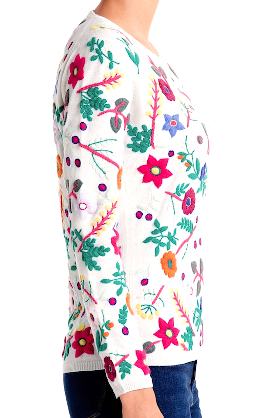 PULL COL ROND CACHEMIRE BRODÉ WHITE