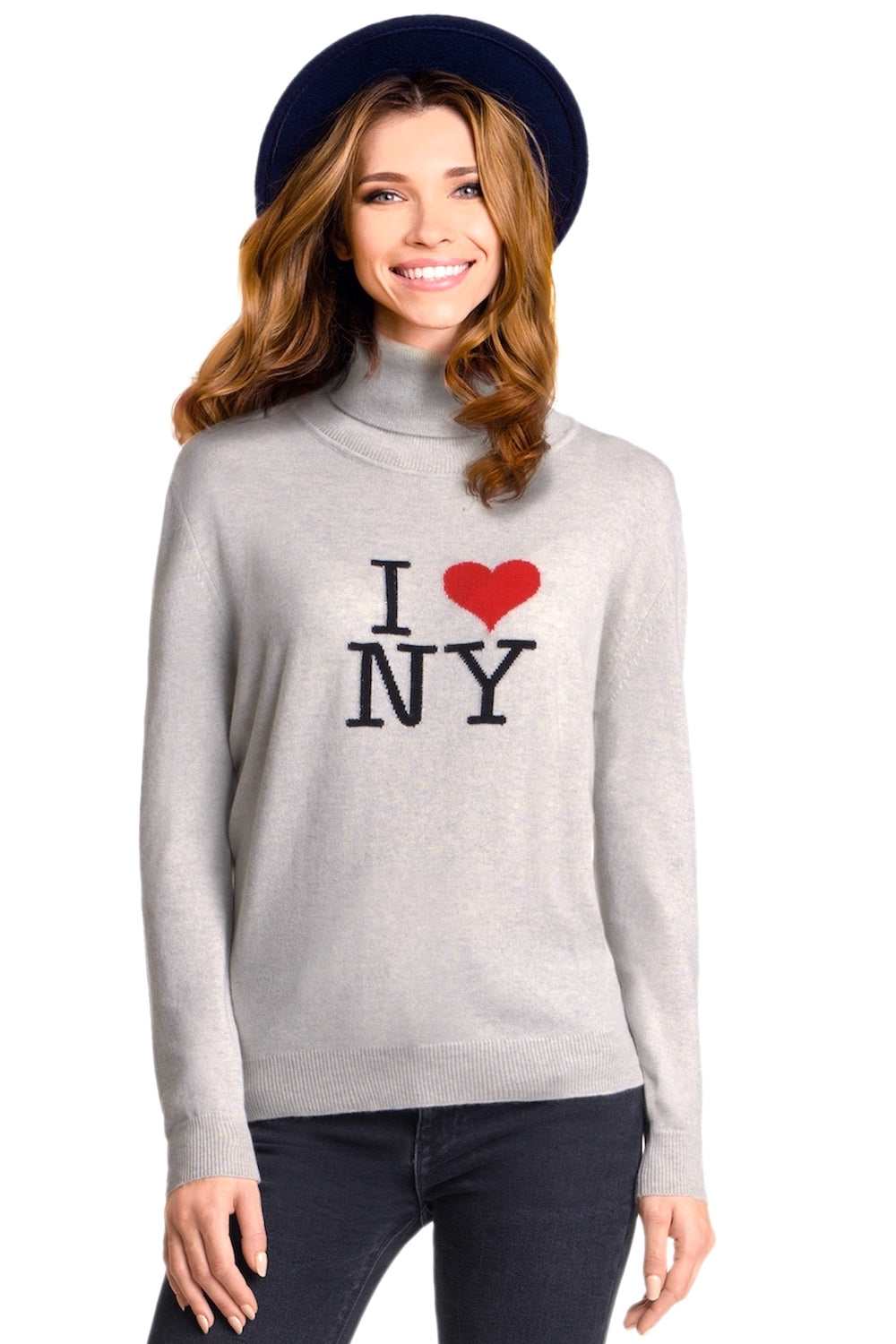 PULL COL ROULE 'I LOVE NY' LT GREY