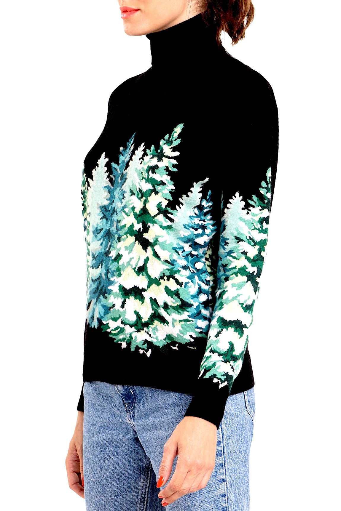 PULL COL ROULÉ INTARSIA SAPINS BLACK