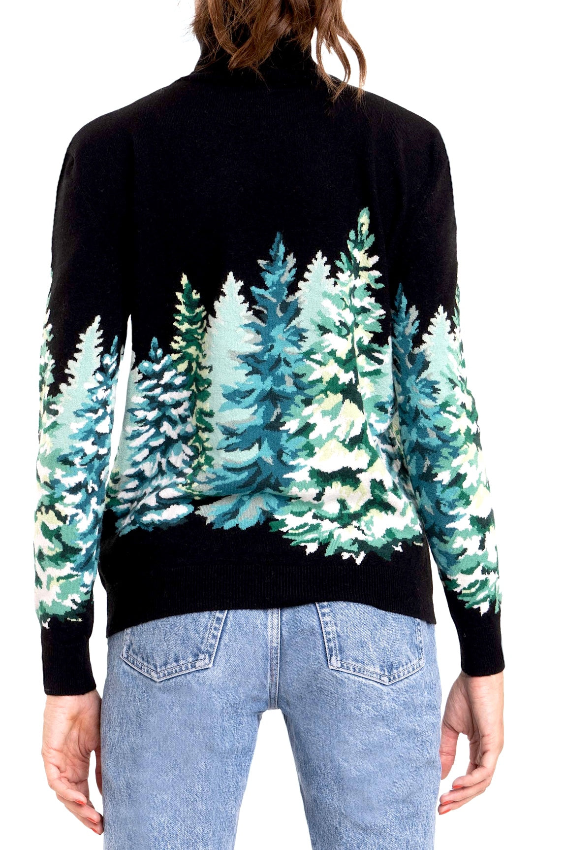 PULL COL ROULÉ INTARSIA SAPINS BLACK