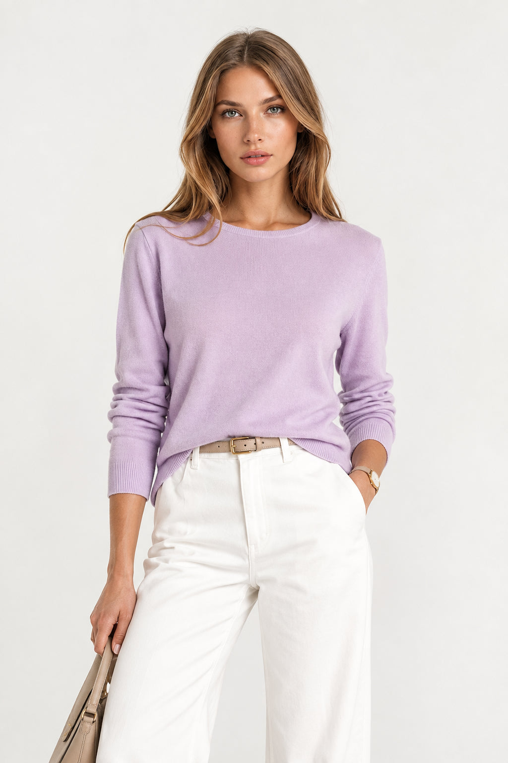 PULL FIN CACHEM-SOIE COL ROND LT LILAC 23275 LT LILAC