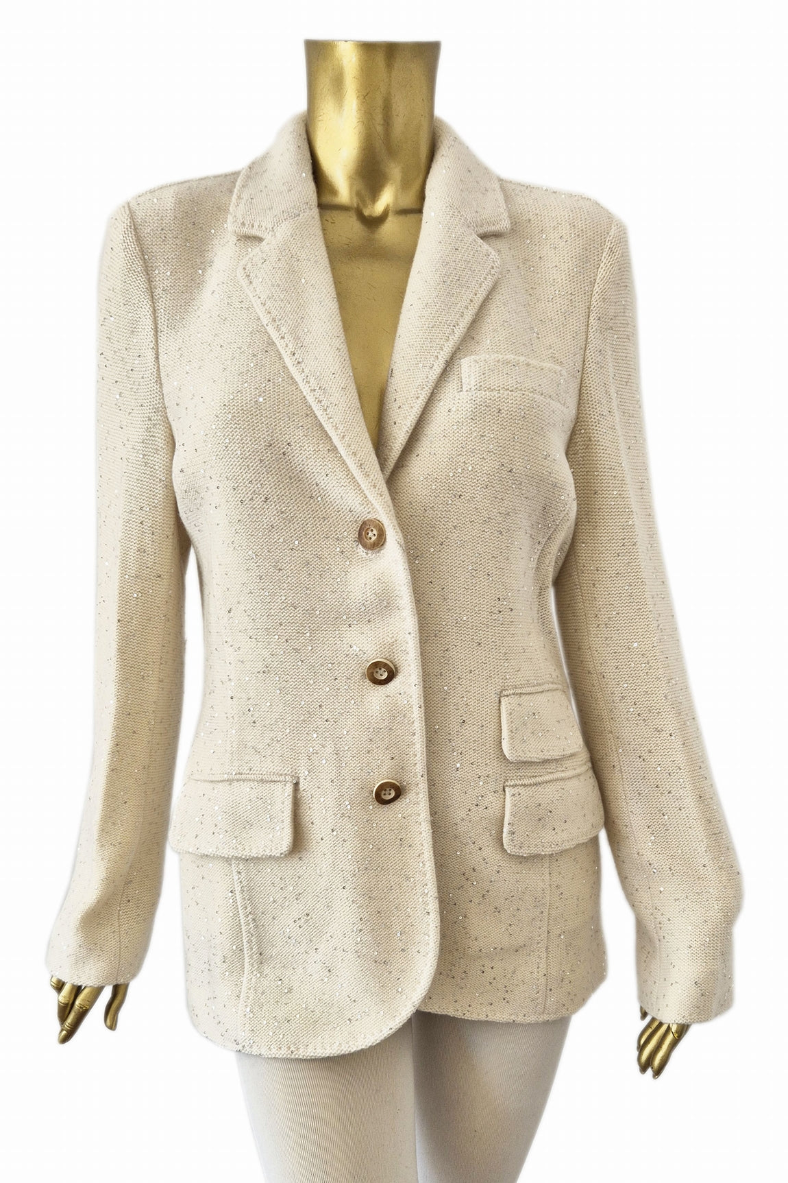 VESTE CACHEMIRE À PAILLETTES WHITE