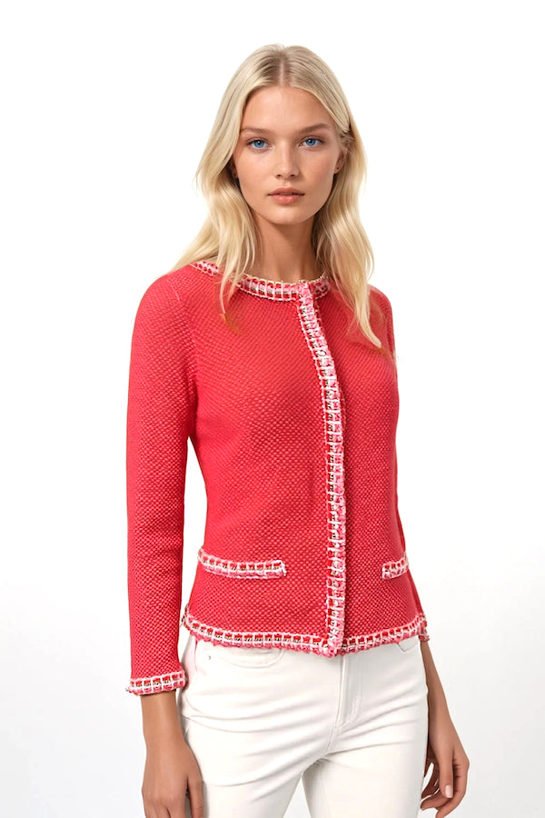 VESTE COURTE TRAMÉE COL ROND VAR.60 ORANGE-FUSHIA VAR.60 ORANGE-FUSHIA