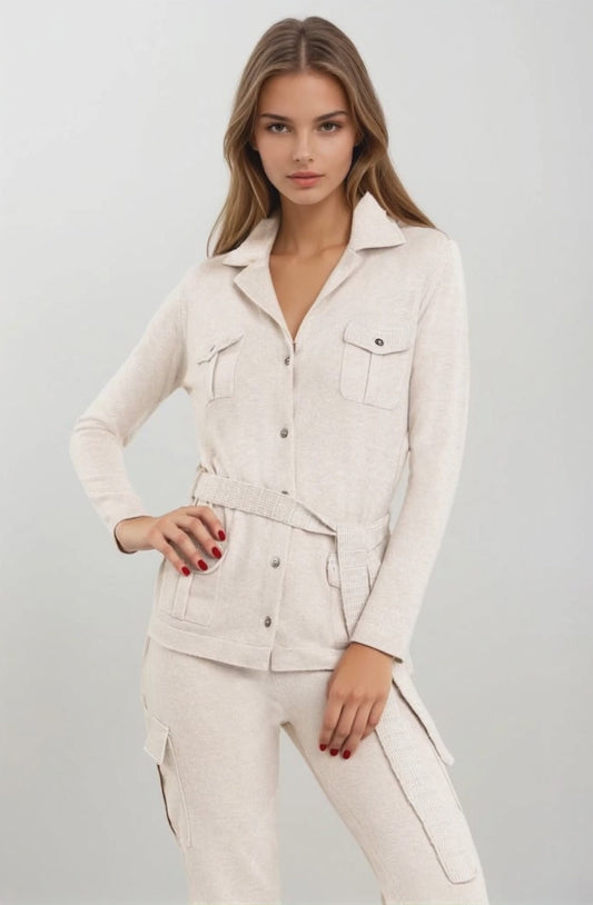 CHAQUETA SAFARI SÓLIDA PARA MUJER 100% CACHEMIRA. D-22032/42ML