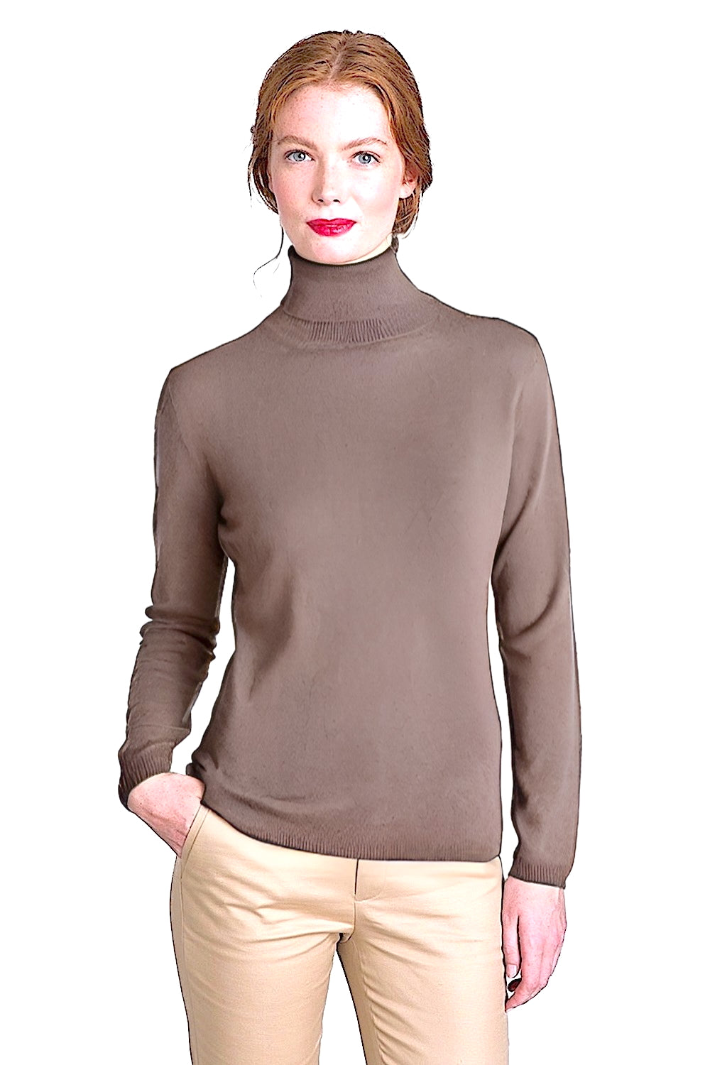 WOMEN'S 100% CASHMERE SOLID FITTED TURTLE NECK. 12073/30ML