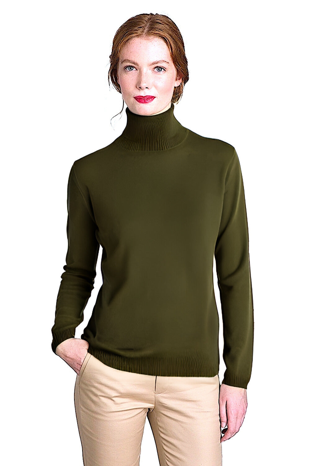 WOMEN'S SOLID FITTED CASHMERE TURTLE NECK. 12073/30ML