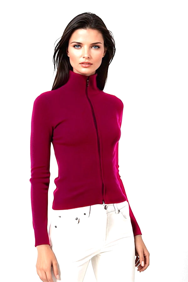WOMEN’S 100% CASHMERE SOLID FITTED ZIP-UP. 12073/43ML