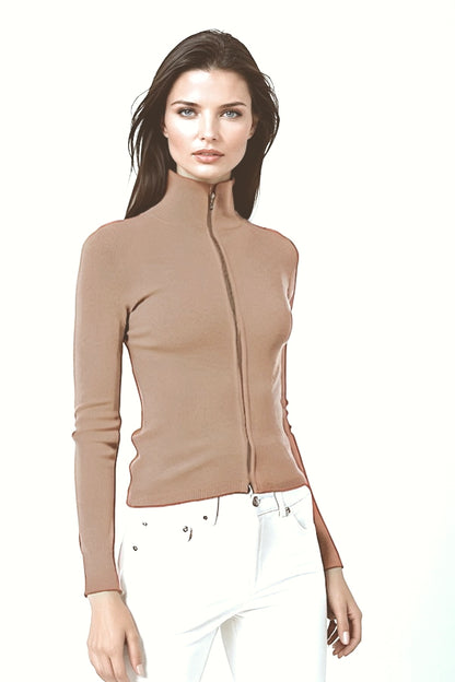 WOMEN’S 100% CASHMERE SOLID FITTED ZIP-UP. 12073/43ML