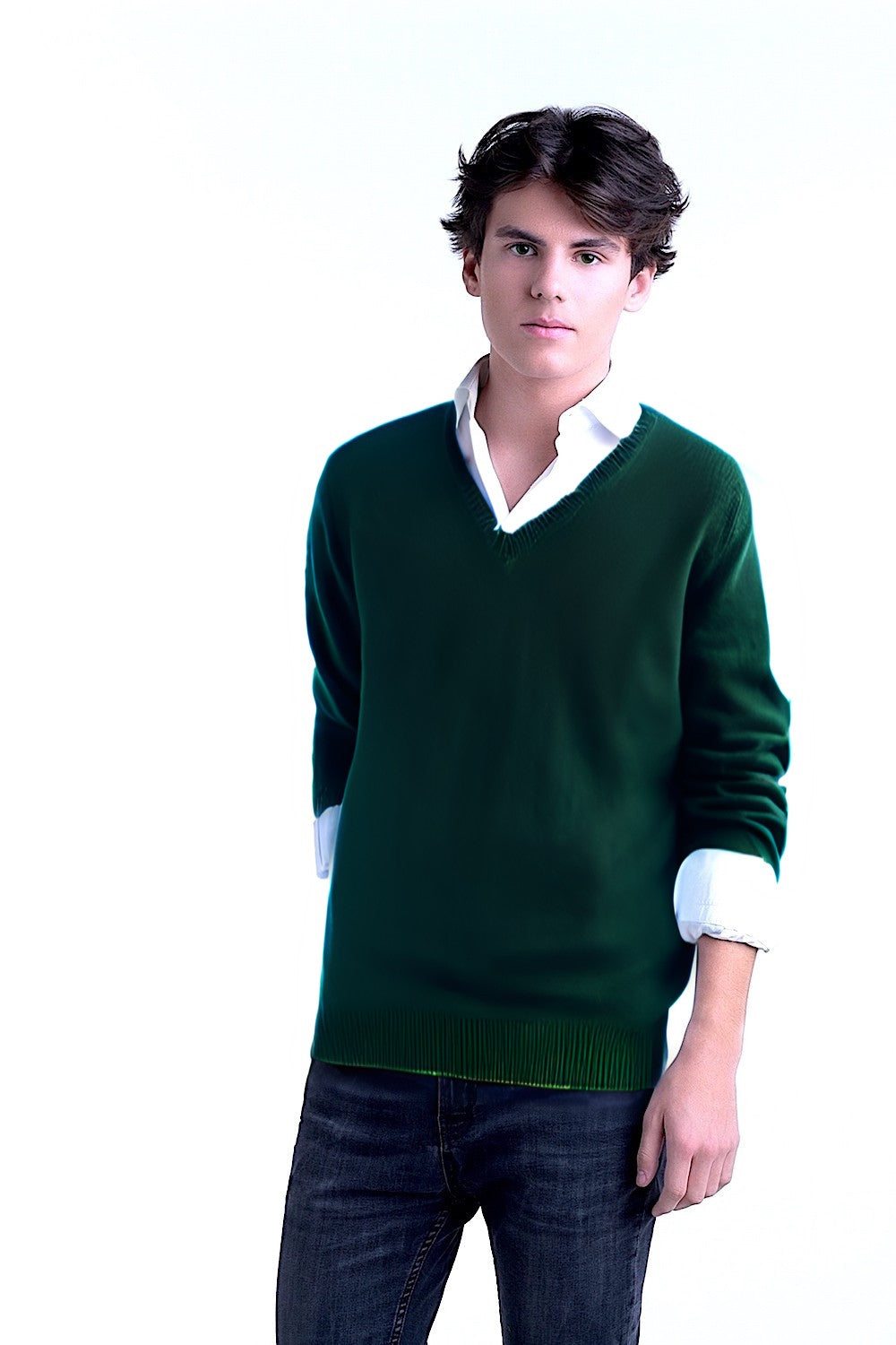 MEN’S 100% CASHMERE SOLID V-NECK. 21003/10ML