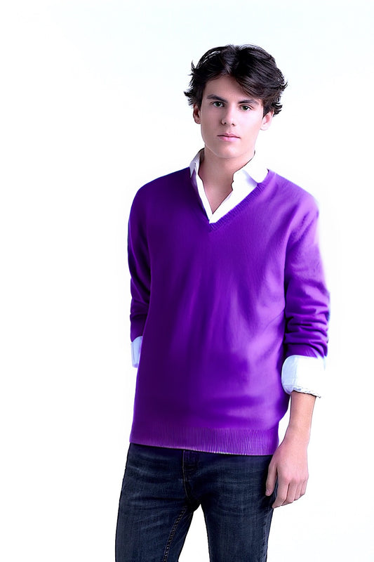 MEN’S 100% CASHMERE SOLID V-NECK. 21003/10ML